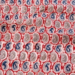 〔1m切り売り〕伝統息づく南インドから　昔ながらの木版染めペイズリー柄布〔118cm〕 - 赤×紺×緑の商品写真