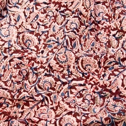 〔1m切り売り〕伝統息づく南インドから　昔ながらの木版染め更紗模様布〔113cm〕 - あずき×黄×紺の商品写真