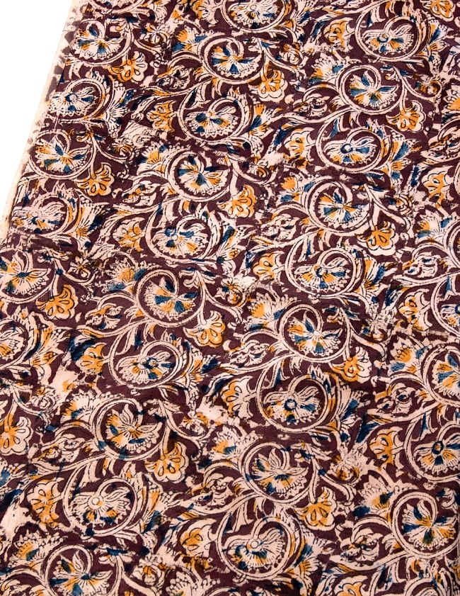 〔1m切り売り〕伝統息づく南インドから　昔ながらの木版染め更紗模様布〔112cm〕 - 茶色 2 - とても素敵な雰囲気です