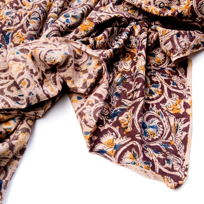 〔1m切り売り〕伝統息づく南インドから　昔ながらの木版染め更紗模様布〔112cm〕 - 茶色 4 - 縁の写真です