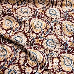 〔1m切り売り〕伝統息づく南インドから　昔ながらの木版染め更紗模様布〔118cm〕 - 焦げ茶の商品写真