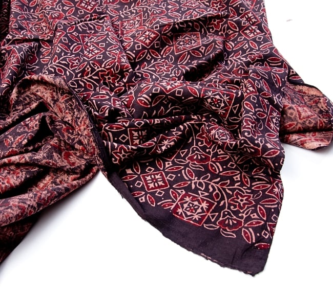 〔1m切り売り〕伝統息づくインドから　昔ながらの木版染め更紗模様布〔117cm〕 - ブラック系 4 - 縁の写真です