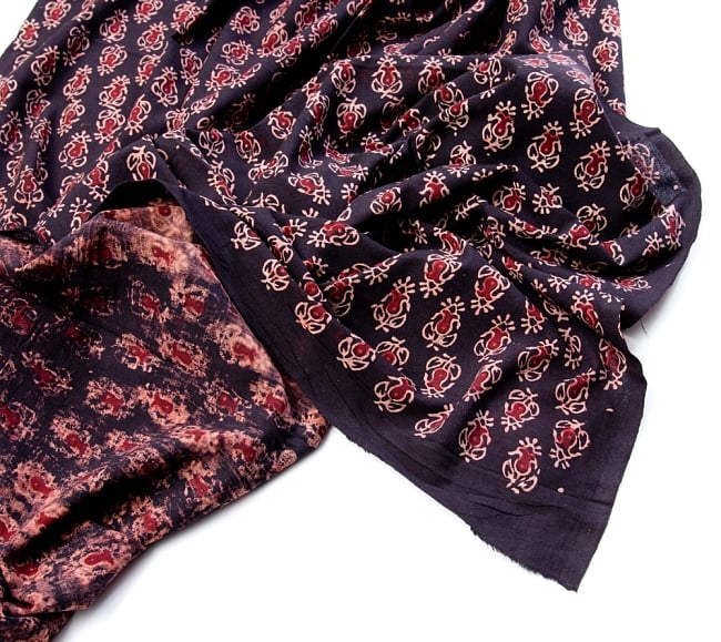 〔1m切り売り〕伝統息づくインドから　昔ながらの木版染め小花柄布〔118cm〕 - ブラック系 4 - 縁の写真です