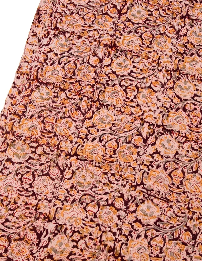 〔1m切り売り〕伝統息づく南インドから　昔ながらの木版染め更紗模様布〔111cm〕 - ブラウン系 2 - とても素敵な雰囲気です