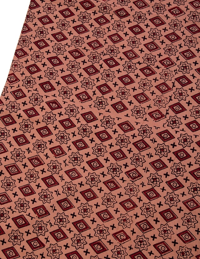〔1m切り売り〕伝統息づく南インドから　昔ながらの木版染め伝統模様布〔113cm〕 - ブラウン系 2 - とても素敵な雰囲気です