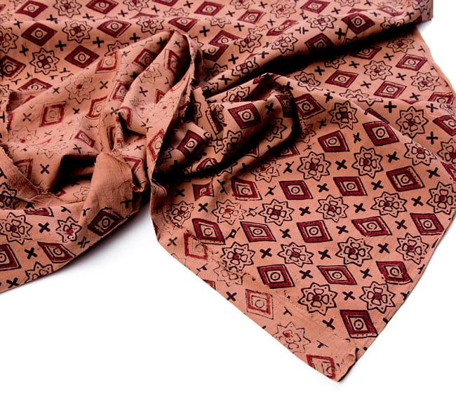 〔1m切り売り〕伝統息づく南インドから　昔ながらの木版染め伝統模様布〔113cm〕 - ブラウン系 4 - 縁の写真です