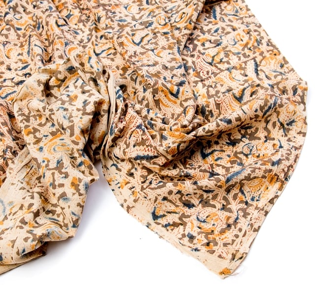 〔1m切り売り〕伝統息づく南インドから　昔ながらの木版染め更紗模様布〔113cm〕 - カーキ×青×黄 4 - 縁の写真です