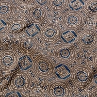 〔1m切り売り〕伝統息づく南インドから　昔ながらの木版染めアジュラックデザインの伝統模様布〔115cm〕 - グレーの商品写真