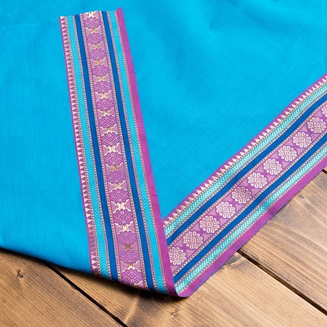 〔1m単位切り売り〕ボーダーコットンクロス 幅約110cm青系の商品写真 4枚目 裏側はこうなっております。