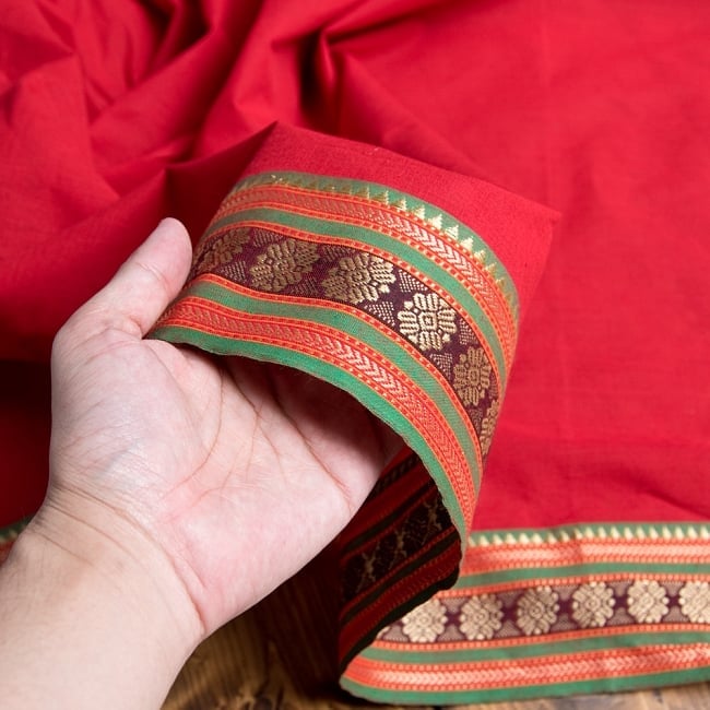 〔1m単位切り売り〕ボーダーコットンクロス　幅約111cm赤系 3 - ビビットな色合いがインドらしい生地です。