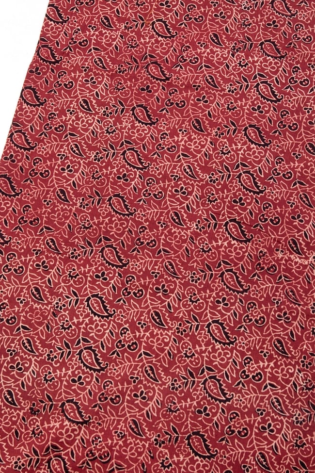 〔1m切り売り〕伝統息づく南インドから　昔ながらの木版染め更紗模様布〔112cm〕 - えんじ 2 - とても素敵な雰囲気です