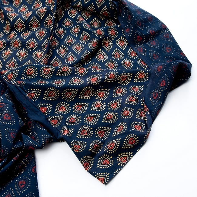 〔1m切り売り〕伝統息づく南インドから　昔ながらの木版染め葉柄布〔112cm〕 - 紺 4 - 縁の写真です