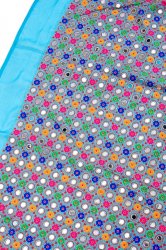 〔1m単位切り売り〕ミラーワーク付きラジャスタンの刺繍布〔107cm〕 - 水色