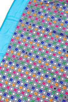 〔1m単位切り売り〕ミラーワーク付きラジャスタンの刺繍布〔107cm〕 - 水色