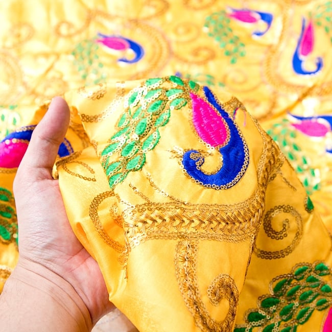 〔1m単位切り売り〕インドのスパンコールクロス〔幅約116cm〕 5 - 手に持ってみました。
