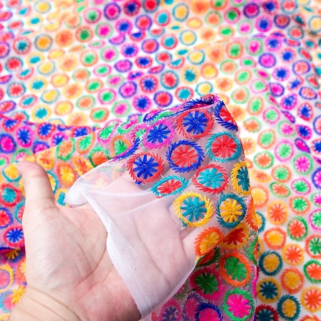 〔1m単位切り売り〕伝統模様刺繍のメッシュ生地布〔幅約108cm〕 5 - 手に持ってみました。
