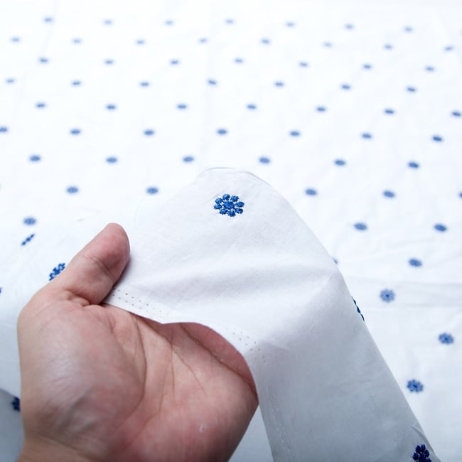 〔1m単位切り売り〕伝統模様刺繍コットンクロス〔幅約104cm〕 5 - 手に持ってみました。