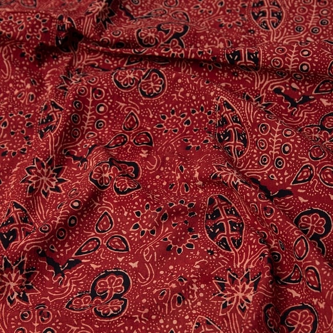 【4.8m 長尺布】伝統息づくインドから　昔ながらの木版染めアジュラックデザインの伝統模様布の写真1枚目です。木版で丁寧にプリント。インドらしい味わいのある布地です。ウッドブロック,木版染め,ボタニカル,唐草模様,手芸,生地