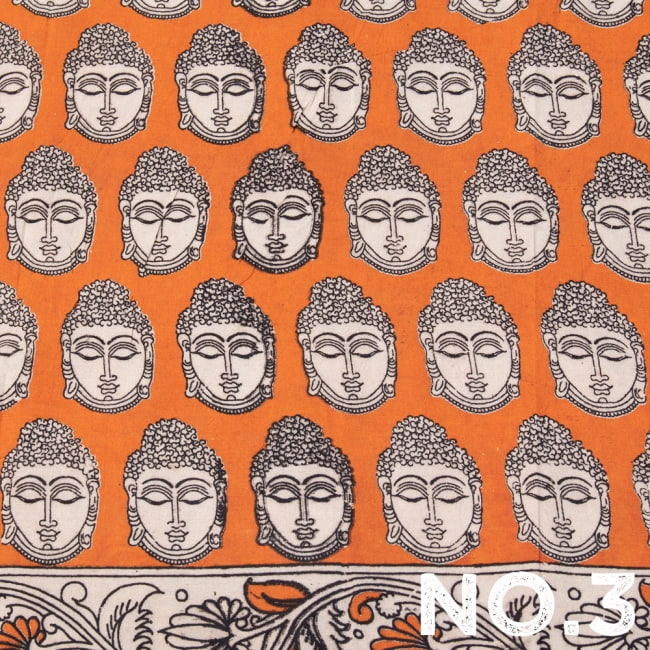 〔1m切り売り〕インドの伝統と不思議が融合　おもしろデザイン布〔118cm〕 - 全面ブッダ顔 11 - 【No.3】オレンジ
