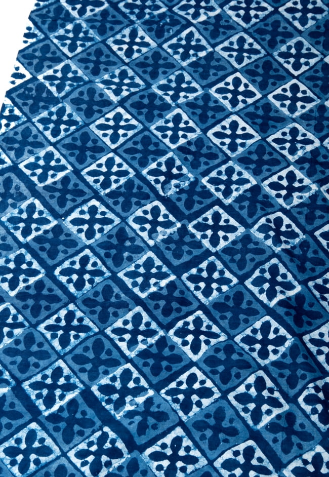 〔1m切り売り〕伝統息づく南インドから　昔ながらの木版インディゴ藍染布〔115cm〕 - 伝統模様 2 - とても素敵な雰囲気です