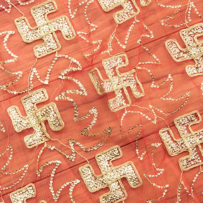 〔1m切り売り〕伝統模様刺繍のメッシュ生地布〔幅約108cm〕 9 - 選択3：レッド