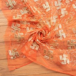 〔1m単位切り売り〕伝統模様刺繍のメッシュ生地布〔幅約108cm〕