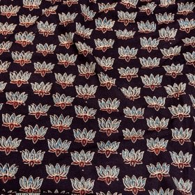 〔約3.8m 長尺布】伝統息づくインドから 昔ながらの木版染めロータスデザインの伝統模様布〔横幅:約109cm〕(MB-RSCLTH-887)