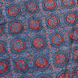 〔約3.8m 長尺布】伝統息づくインドから　昔ながらの木版藍染めアジュラックデザインの伝統模様布〔横幅：約110cm〕の商品写真