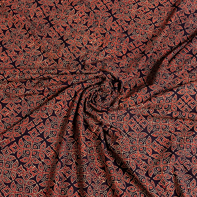 〔約5m 長尺布】伝統息づくインドから　昔ながらの木版染めアジュラックデザインの伝統模様布〔横幅：約112cm〕 4 - インドならではの生地です