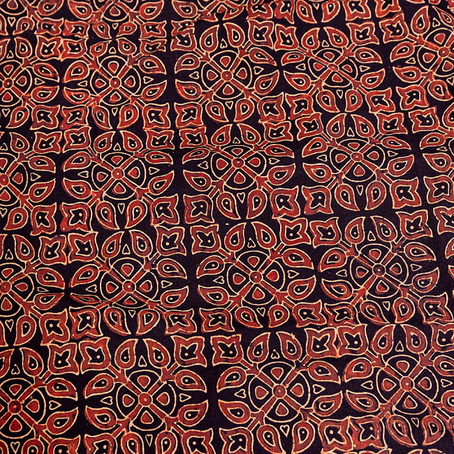 〔約3.8m 長尺布】伝統息づくインドから　昔ながらの木版染めアジュラックデザインの伝統模様布〔横幅：約112cm〕の写真