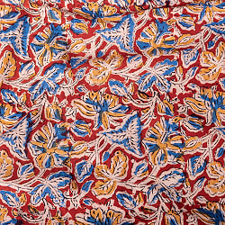 〔1m切り売り〕伝統息づく南インドから　昔ながらの木版染め更紗模様布 - 赤系〔横幅:約120cm〕の商品写真