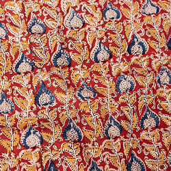 〔1m切り売り〕伝統息づく南インドから　昔ながらの木版染め更紗模様布 - 赤系〔横幅:約114cm〕の商品写真