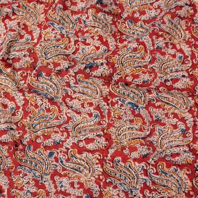 〔1m単位切り売り〕伝統息づく南インドから 昔ながらの木版染め更紗模様布 - 赤系〔横幅:約116cm〕(MB-RSCLTH-925)