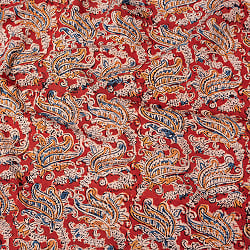 〔1m切り売り〕伝統息づく南インドから　昔ながらの木版染め更紗模様布 - 赤系〔横幅:約116cm〕の商品写真