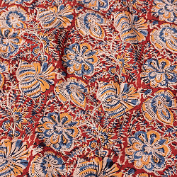 〔1m切り売り〕伝統息づく南インドから　昔ながらの木版染め更紗模様布 - 赤系〔横幅:約118cm〕の商品写真