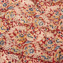 〔1m切り売り〕伝統息づく南インドから　昔ながらの木版染め更紗模様布 - 赤茶系〔横幅:約116.5cm〕の商品写真