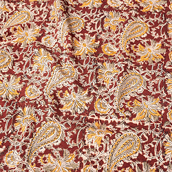 〔1m切り売り〕伝統息づく南インドから　昔ながらの木版染め更紗模様布 - 茶色系〔横幅:約116cm〕の商品写真