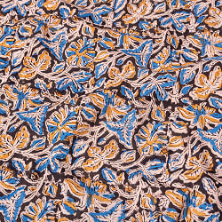 〔1m切り売り〕伝統息づく南インドから　昔ながらの木版染め更紗模様布 - ブラック系〔横幅:約119cm〕の商品写真