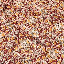 〔1m切り売り〕伝統息づく南インドから　昔ながらの木版染め更紗模様布 - 焦げ茶系〔横幅:約116.5cm〕の商品写真