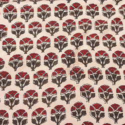 〔1m切り売り〕伝統息づく南インドから　昔ながらの木版染め更紗模様布 - ナチュラル系〔横幅:約114.5cm〕の商品写真