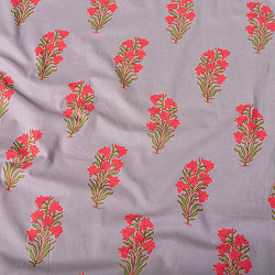 〔1m切り売り〕伝統息づく南インドから　昔ながらの伝統更紗模様布 - グレー系〔横幅:約103cm〕の商品写真