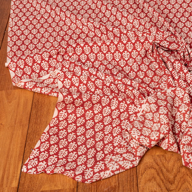 〔1m切り売り〕伝統息づく南インドから　昔ながらの木版染め更紗模様布 - 赤系〔横幅:約111cm〕 5 - 縁部分の写真です。雰囲気ある、このムラはハンドメイドにしか出せません。