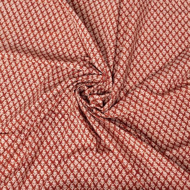 〔1m切り売り〕伝統息づく南インドから　昔ながらの木版染め更紗模様布 - 赤系〔横幅:約112.5cm〕 4 - インドならではの布ですね。
