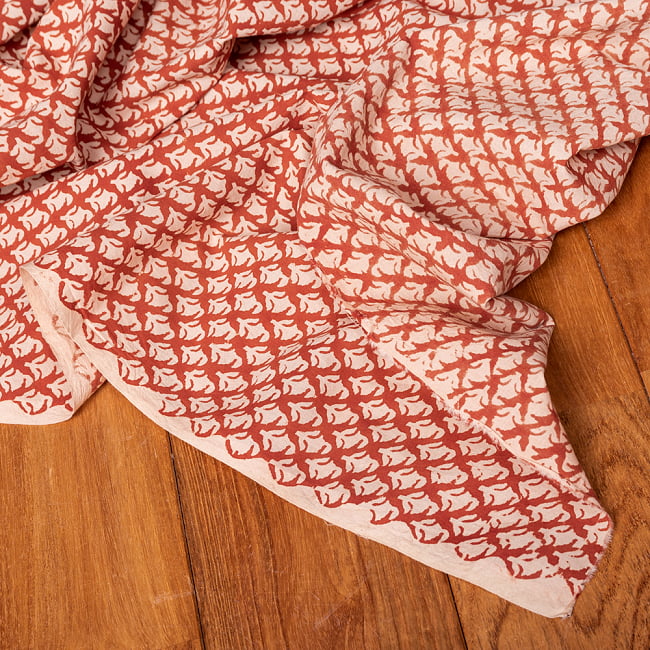 〔1m切り売り〕伝統息づく南インドから　昔ながらの木版染め更紗模様布 - 赤系〔横幅:約112.5cm〕 5 - 縁部分の写真です。雰囲気ある、このムラはハンドメイドにしか出せません。