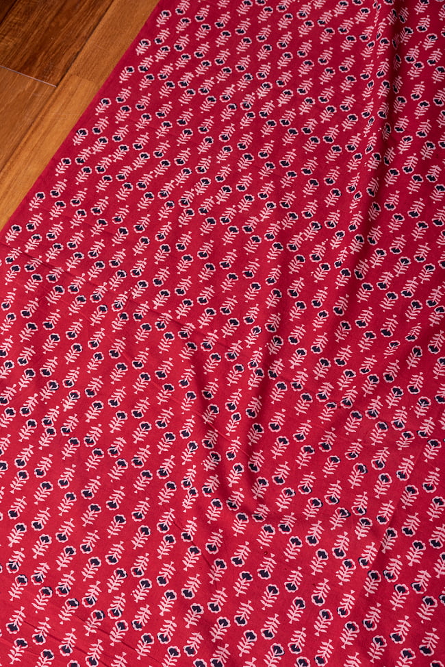〔1m切り売り〕伝統息づく南インドから　昔ながらの木版染め更紗模様布 - 赤系〔横幅:約113cm〕 2 - とても素敵な雰囲気です