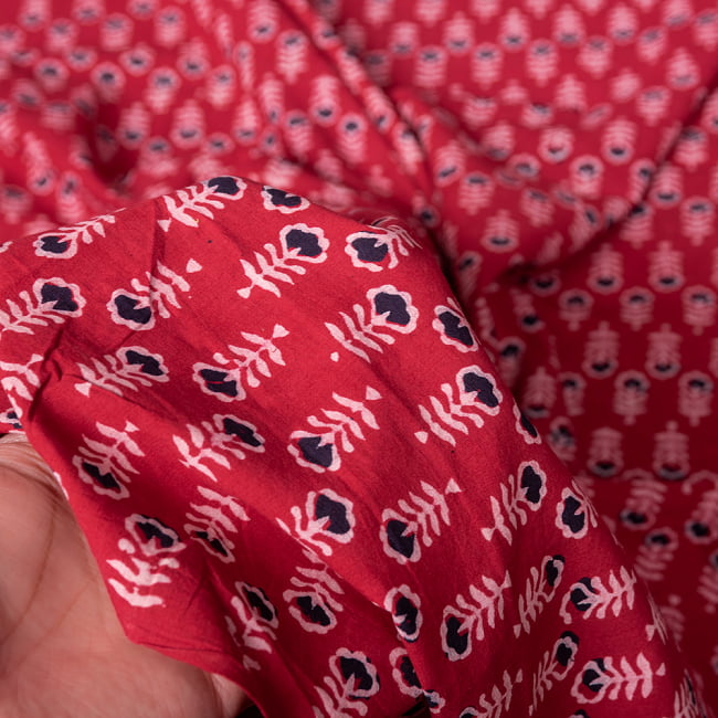 〔1m切り売り〕伝統息づく南インドから　昔ながらの木版染め更紗模様布 - 赤系〔横幅:約113cm〕 6 - 生地の拡大写真です