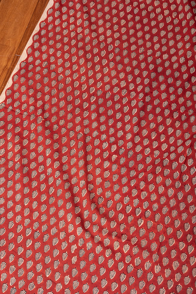 〔1m切り売り〕伝統息づく南インドから　昔ながらの木版染め更紗模様布 - 赤茶系〔横幅:約114cm〕 2 - とても素敵な雰囲気です