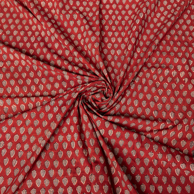 〔1m切り売り〕伝統息づく南インドから　昔ながらの木版染め更紗模様布 - 赤茶系〔横幅:約114cm〕 4 - インドならではの布ですね。