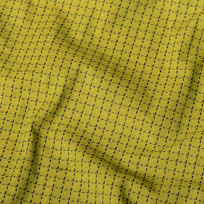 〔1m切り売り〕南インドのシンプルコットン　チェック模様布〔幅約113cm〕 - グリーン系 3 - 1mの長さごとにご購入いただけます。