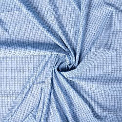 〔1m単位切り売り〕南インドのシンプルコットン　チェック模様布〔幅約119cm〕 - 水色系の商品写真